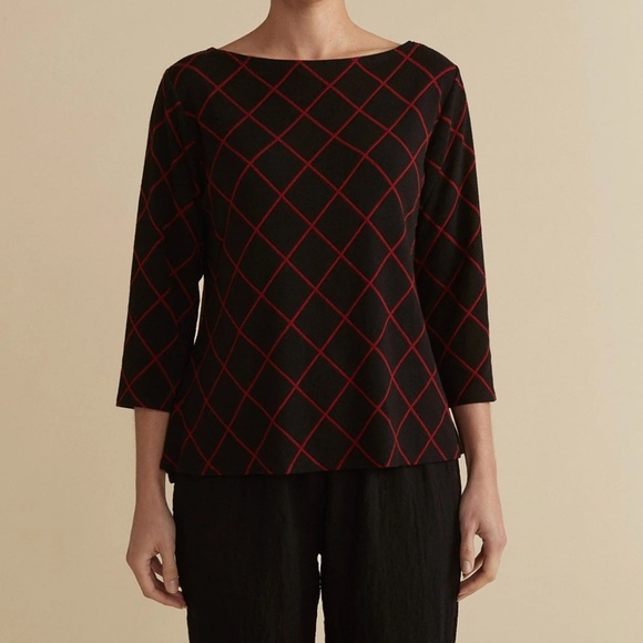Cut Loose Diamond A-line Boatneck Top  Size L Black Red Holiday Plaid 6816552 - Picture 2 of 11
